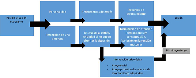 Adaptación del Modelo de Williams y Andersen (1998). Fuente: Williams, J.M. y Andersen, M.B. (1998). Psychological Antecedents of Sport Injury: Review and Critique of the Stress and Injury Model. Journal of Applied Sport Psychology, 10, 5-25.
